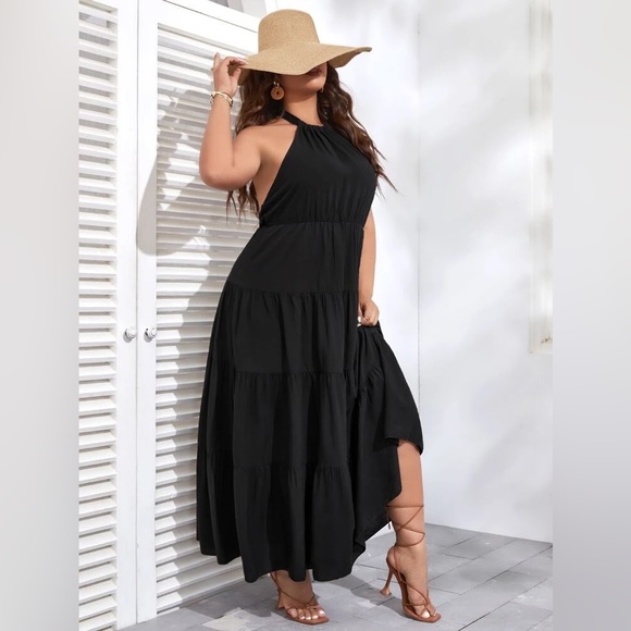 Solid Tie Backless Ruffle Hem Halter Dress - Picture 11 of 13